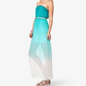 Blue/green Ombre Strapless Maxi Dress
